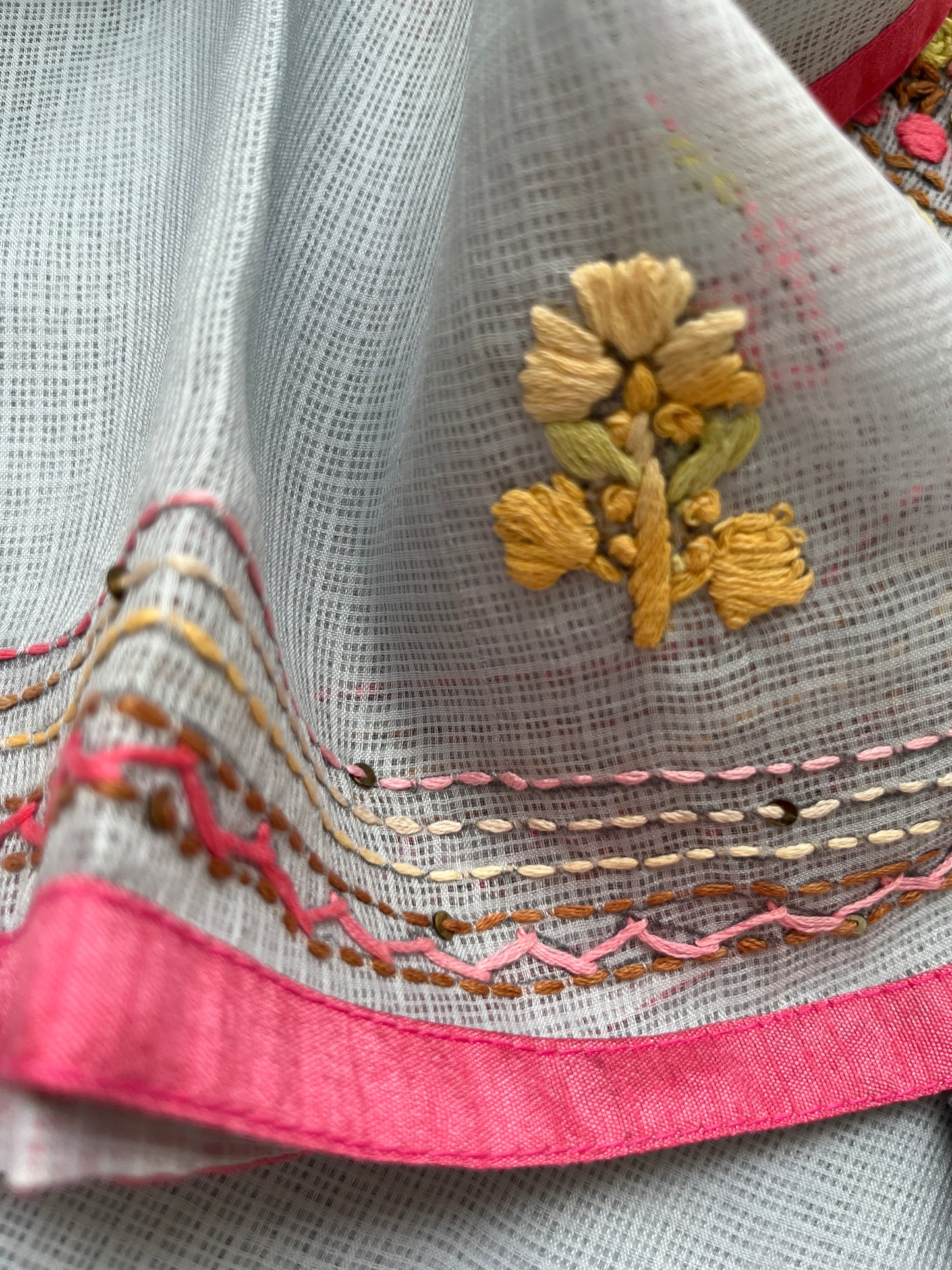 Kota hand embroidered kurta dupatta and plain bottom fabric