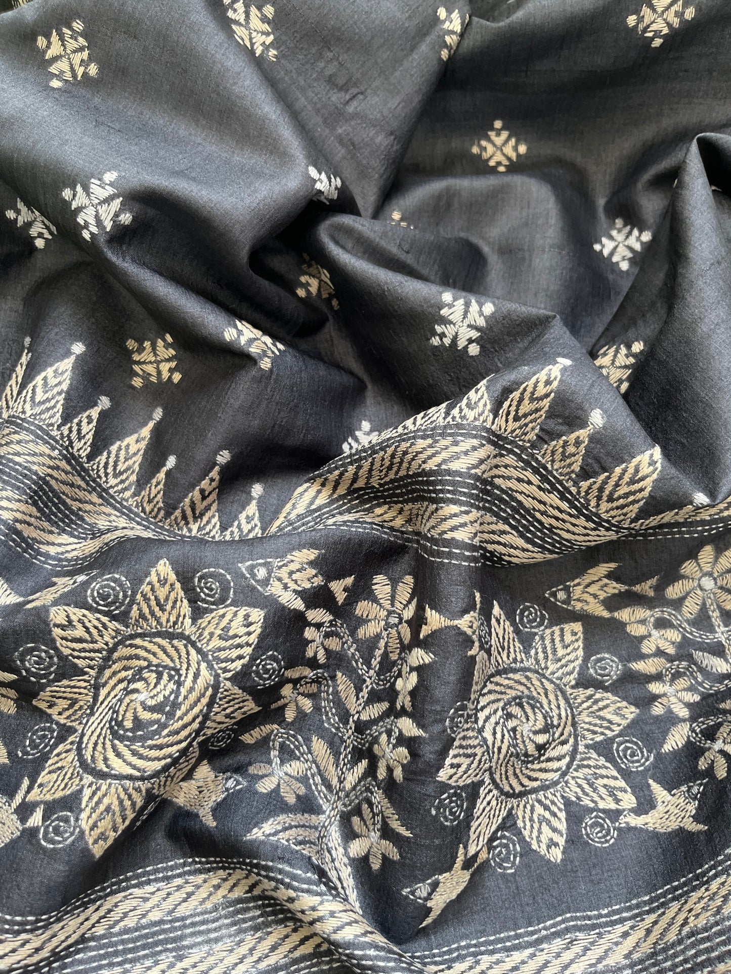 Silk Kantha Dupatta with chanderi silk kurta Bottom fabric