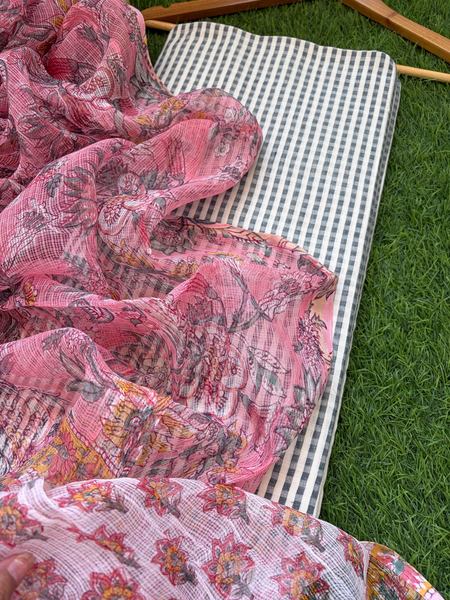 Muslin Khadi check kurta fabric kota dupatta