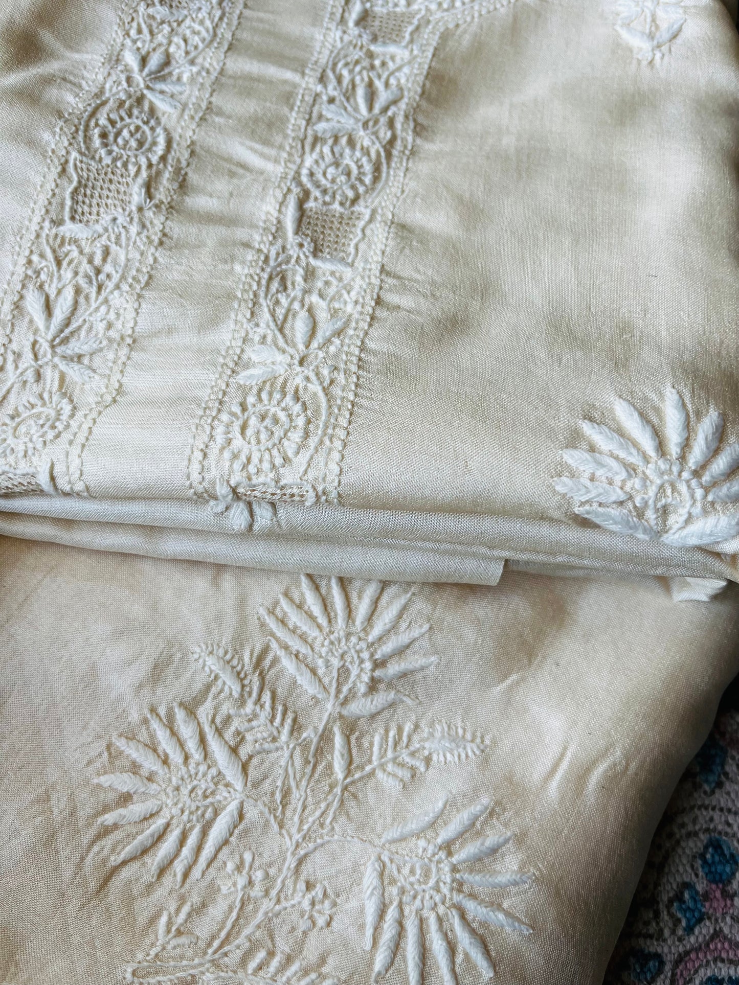 Tussar Silk Chikankari kurta Dupatta