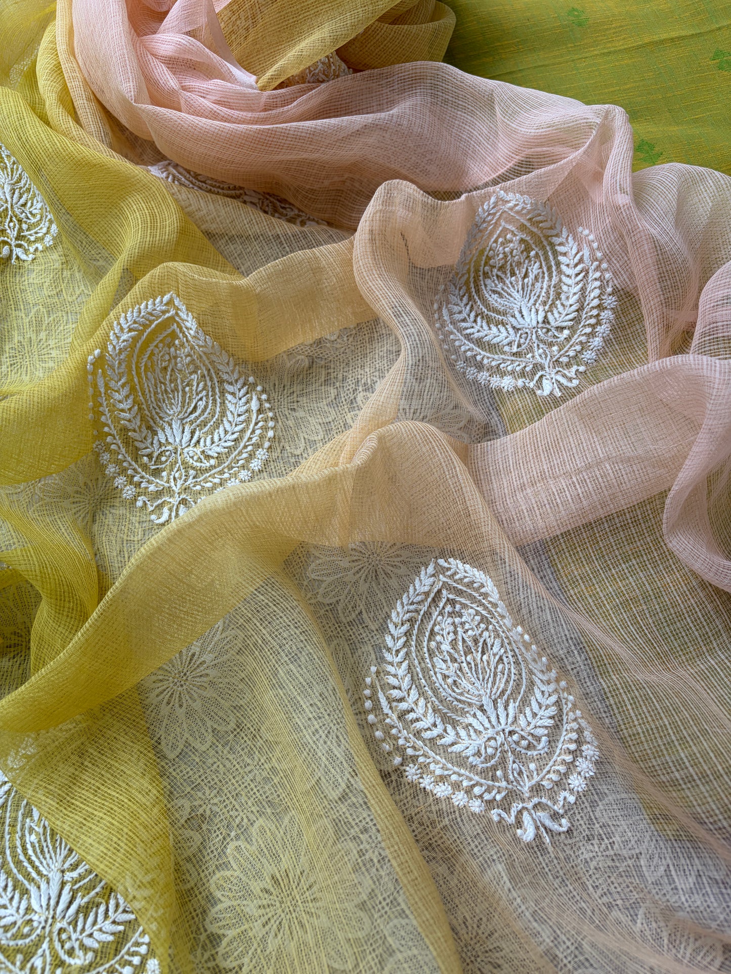 Mangalgiri kurta bottom Kota Doria chikankari dupatta