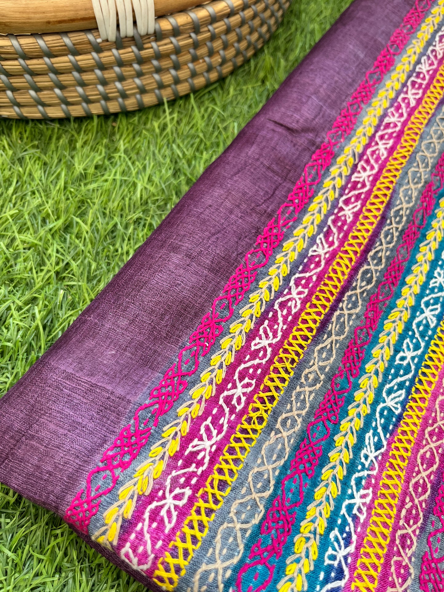 Silk Kantha work kurta fabric