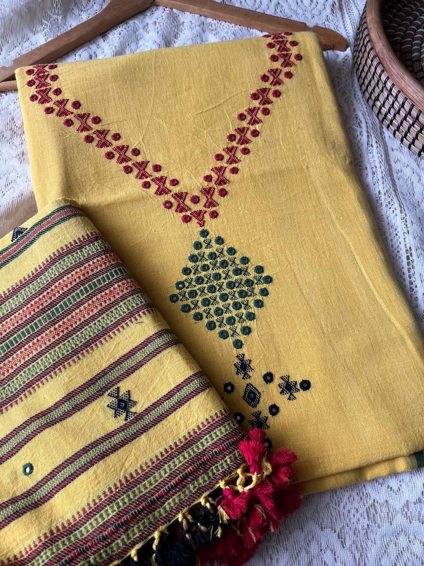 Handwoven organic kala Cotton kurta bottom dupatta