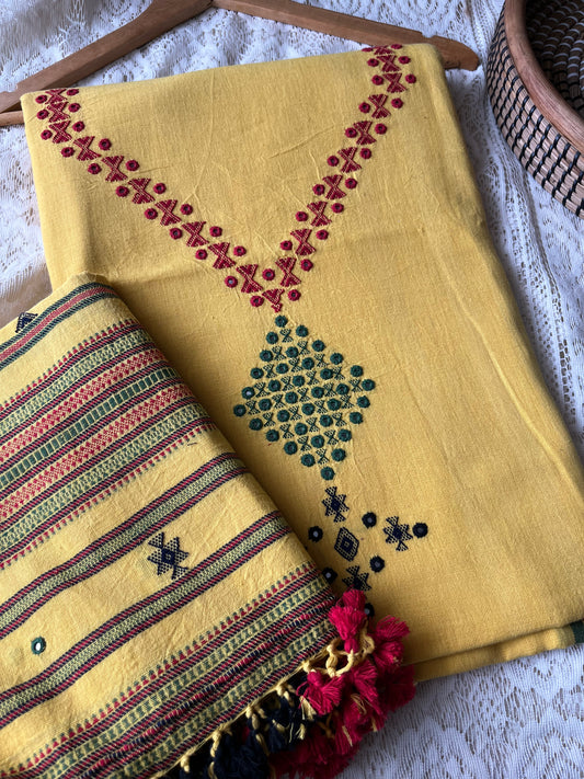 Handwoven organic kala Cotton kurta bottom dupatta