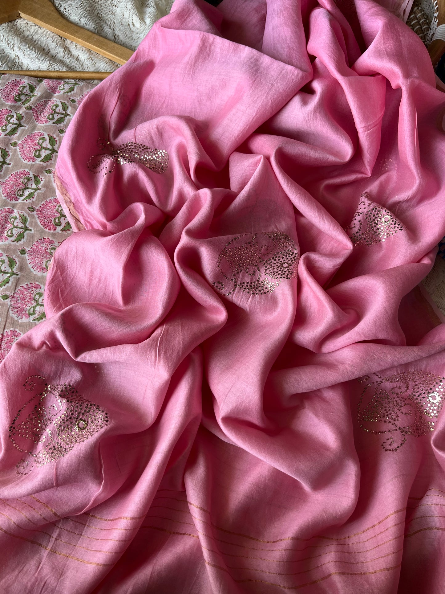Chanderi Mukaish work Dupatta cotton kurta bottom fabric