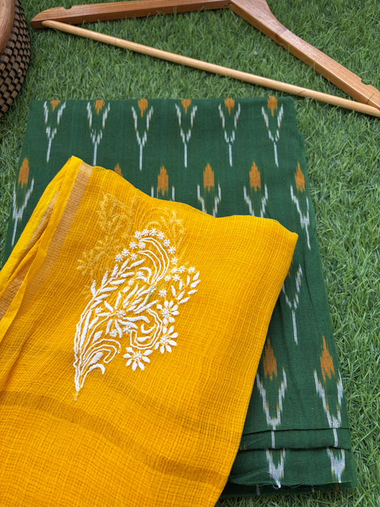 Cotton ikkat kurta Kota Doria chikankari dupatta