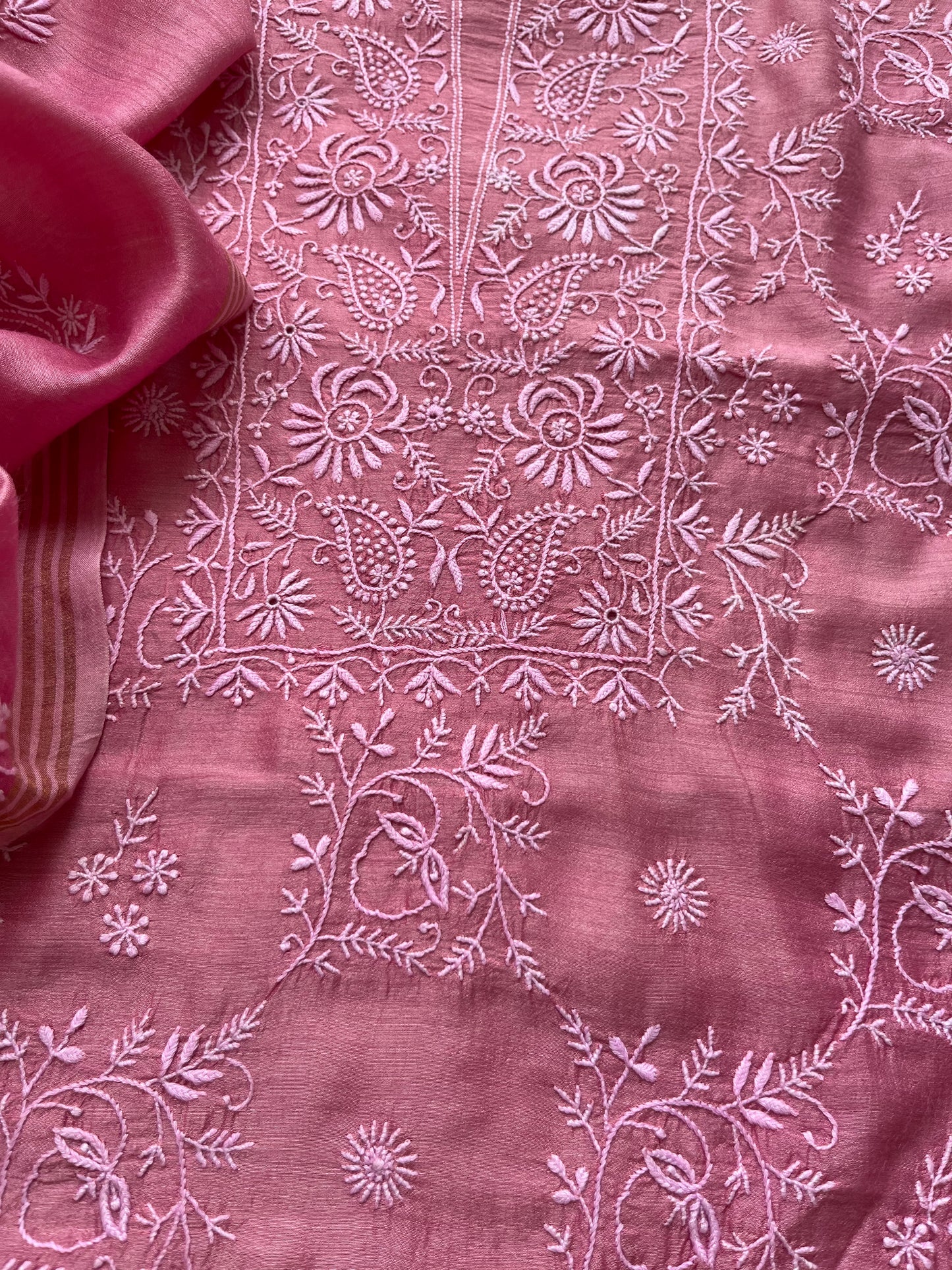 Munga Silk Chikankari kurta  Dupatta