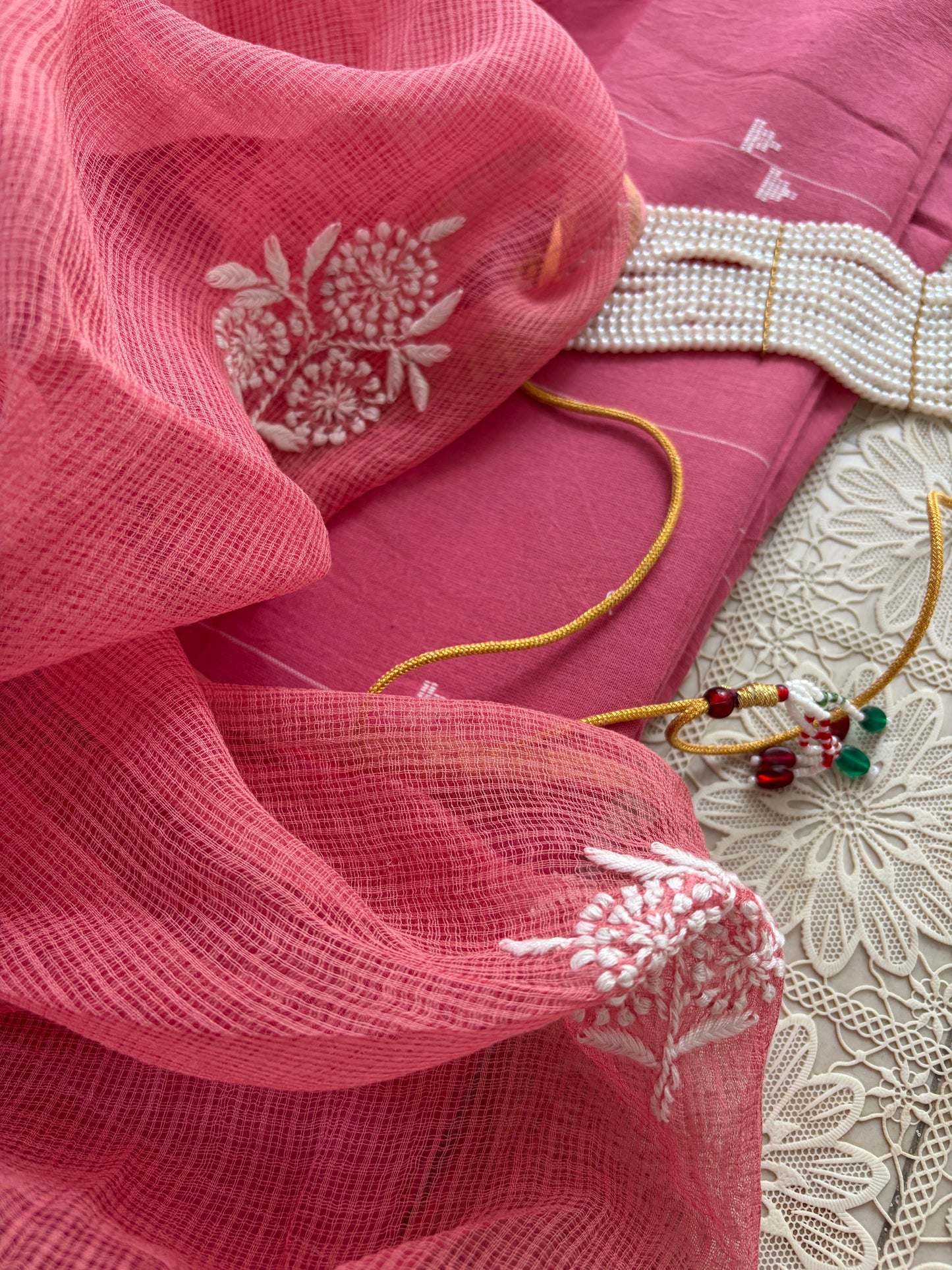 Mangalgiri kurta bottom Kota Doria chikankari dupatta