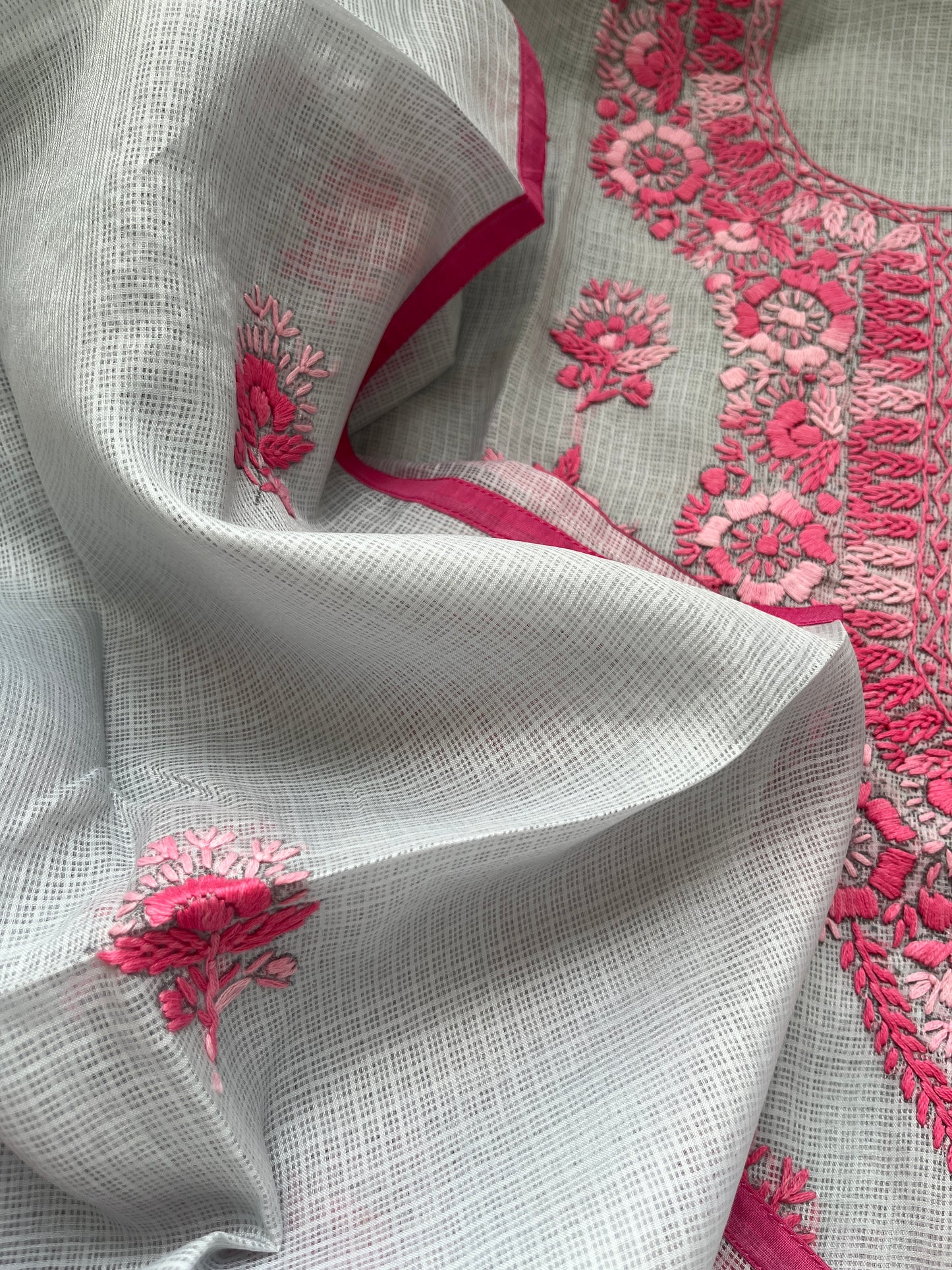 Kota hand embroidered kurta dupatta and plain bottom fabric