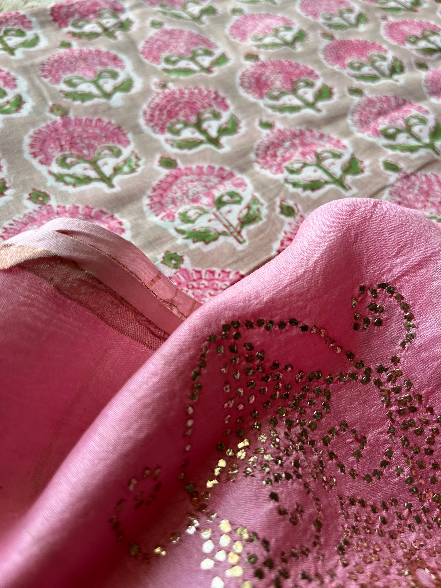 Chanderi Mukaish work Dupatta cotton kurta bottom fabric