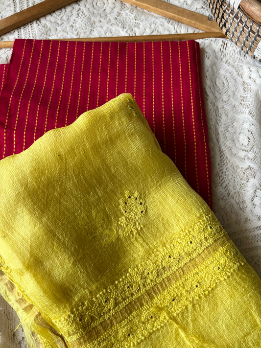 Kota silk chikankari Dupatta Mangalgiri cotton kurta fabric