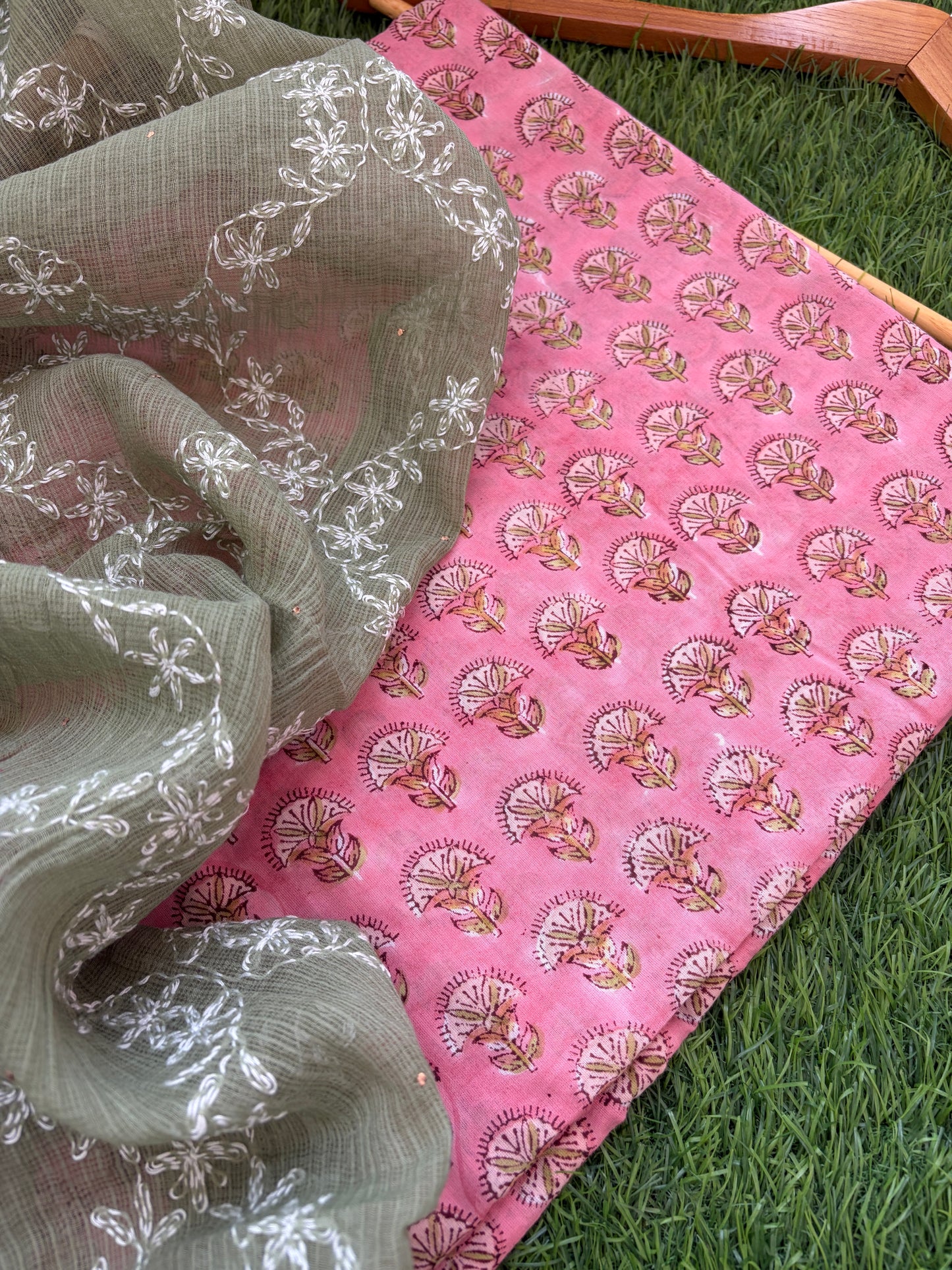 Cotton kurta bottom Kota Doria chikankari dupatta