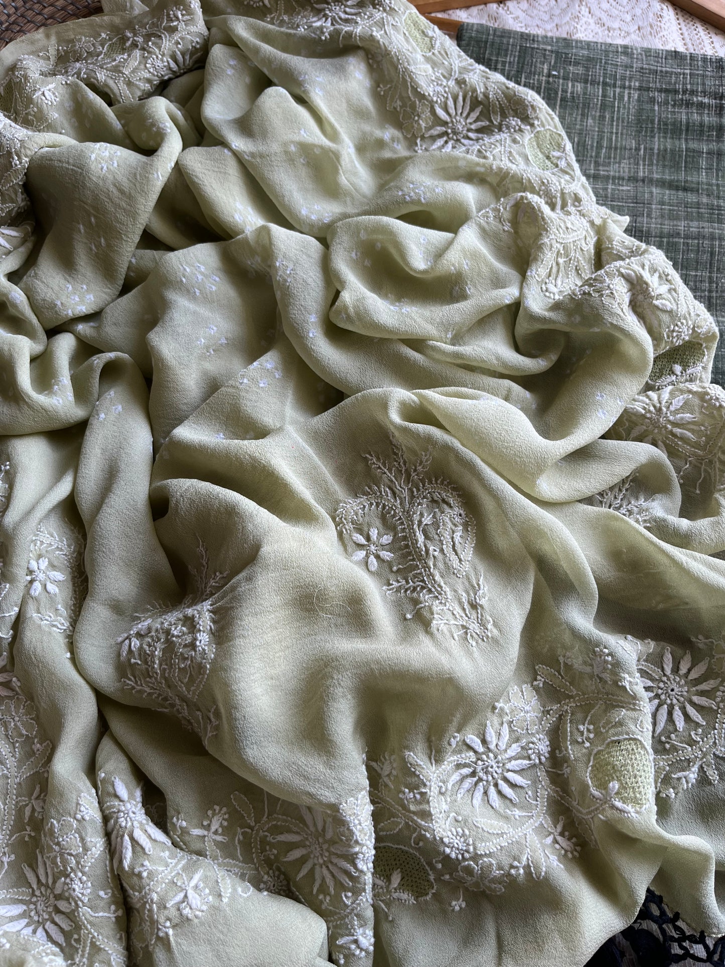 Cotton kurta bottom pure georgette chikankari bandhani dupatta