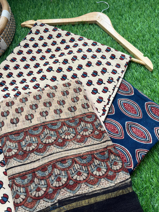 Ajrakh cotton Kurta bottom and kota doria dupatta