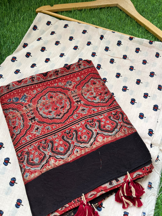 Cotton slub ajrakh kurta chanderi ajrakh dupatta
