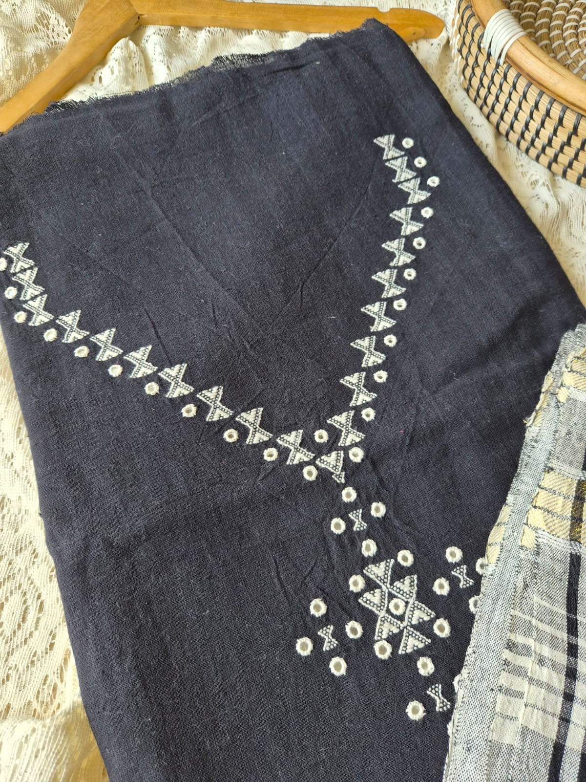 Handwoven organic kala Cotton kurta bottom dupatta