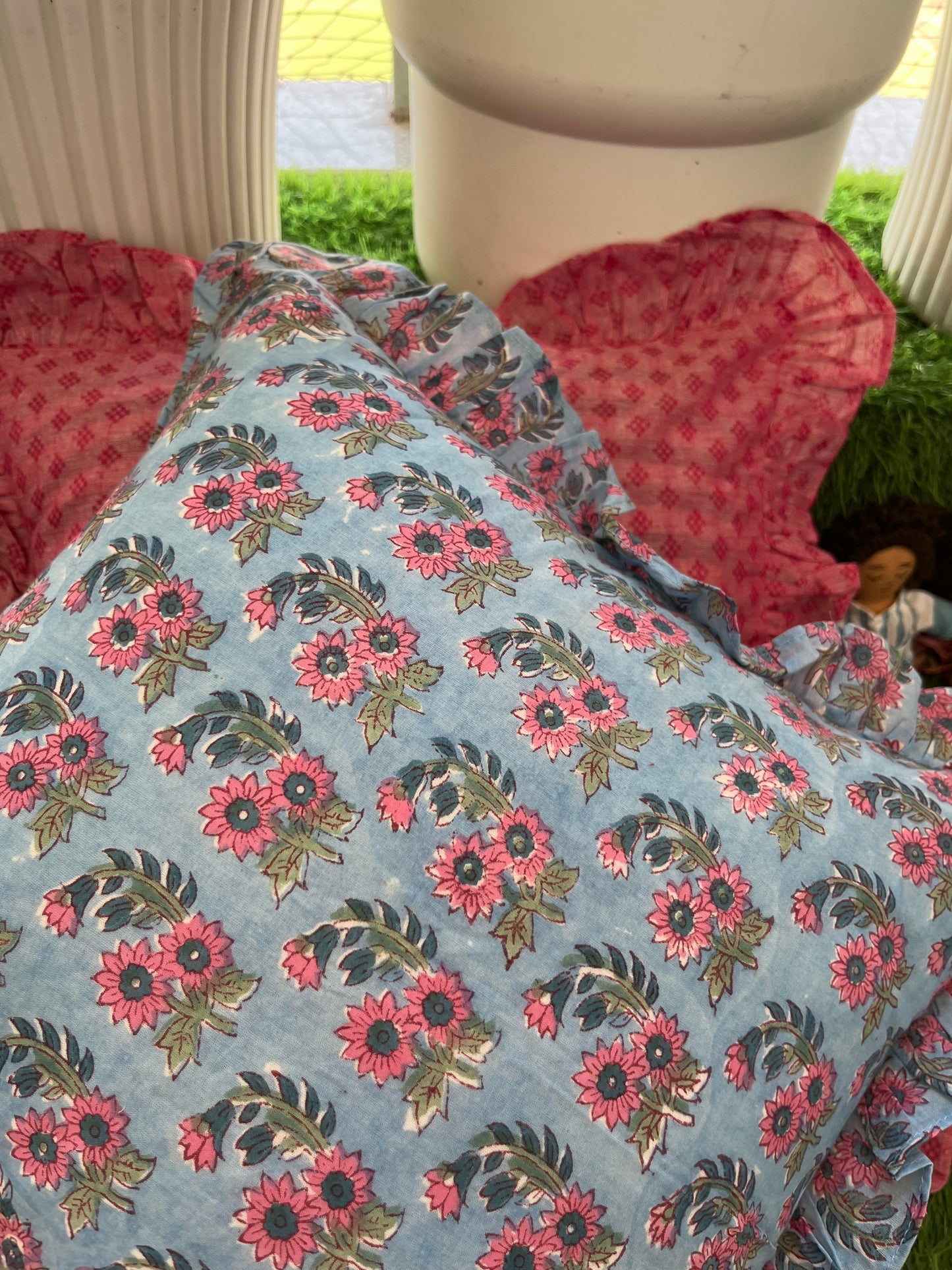 Cotton block print cushion cover set