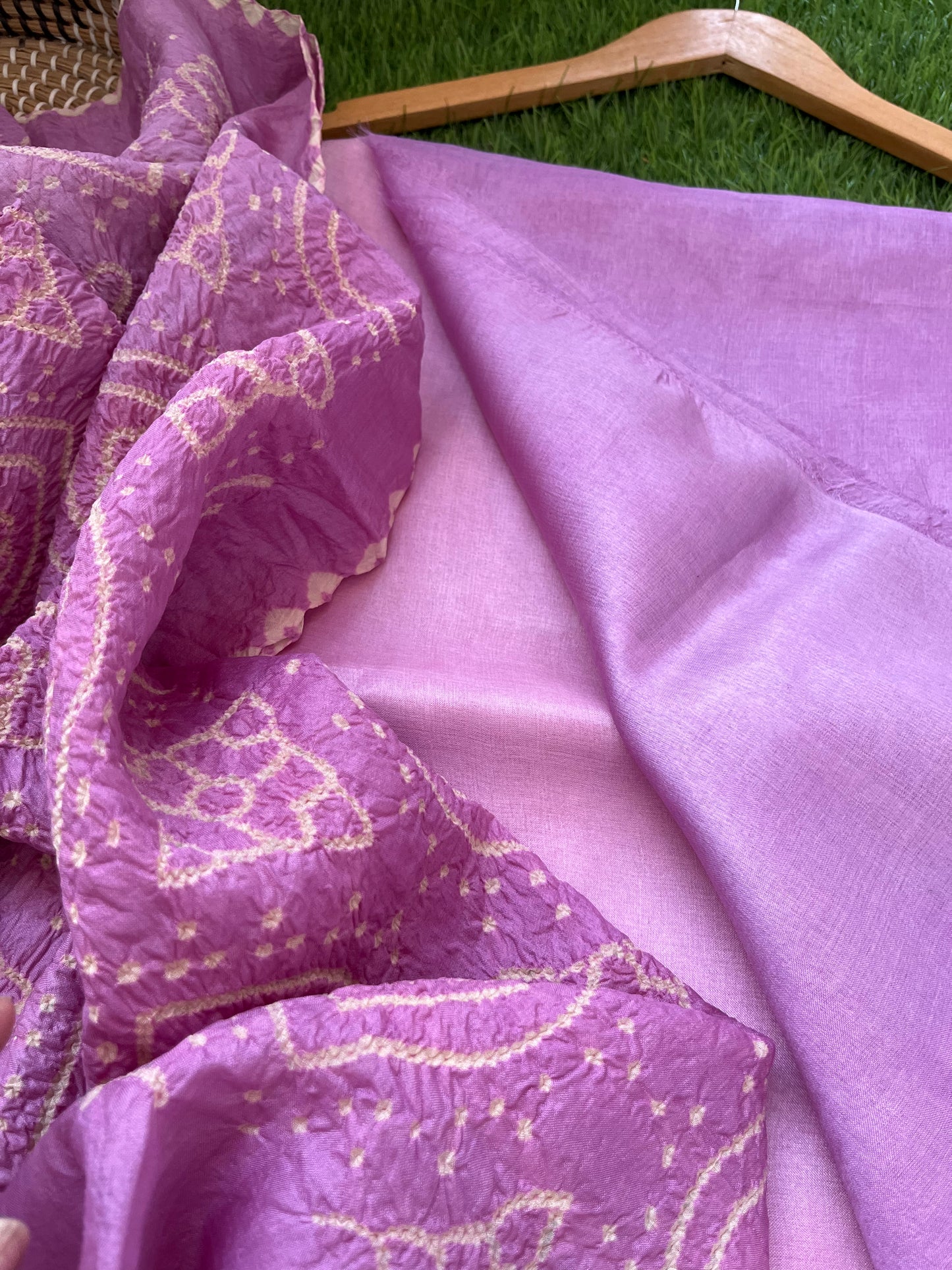 Tussar silk Bandhani dupatta plain kurta