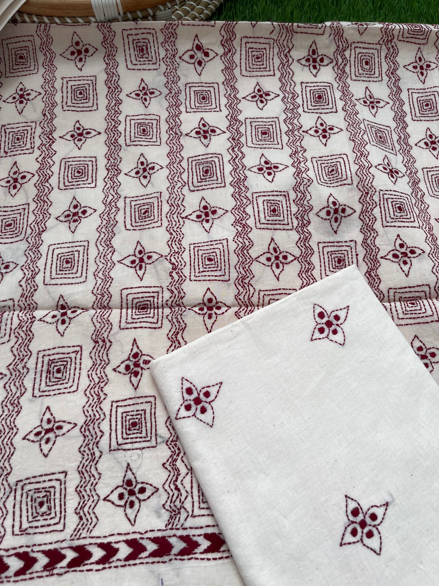 Handwoven Cotton Kantha Kurta Dupatta