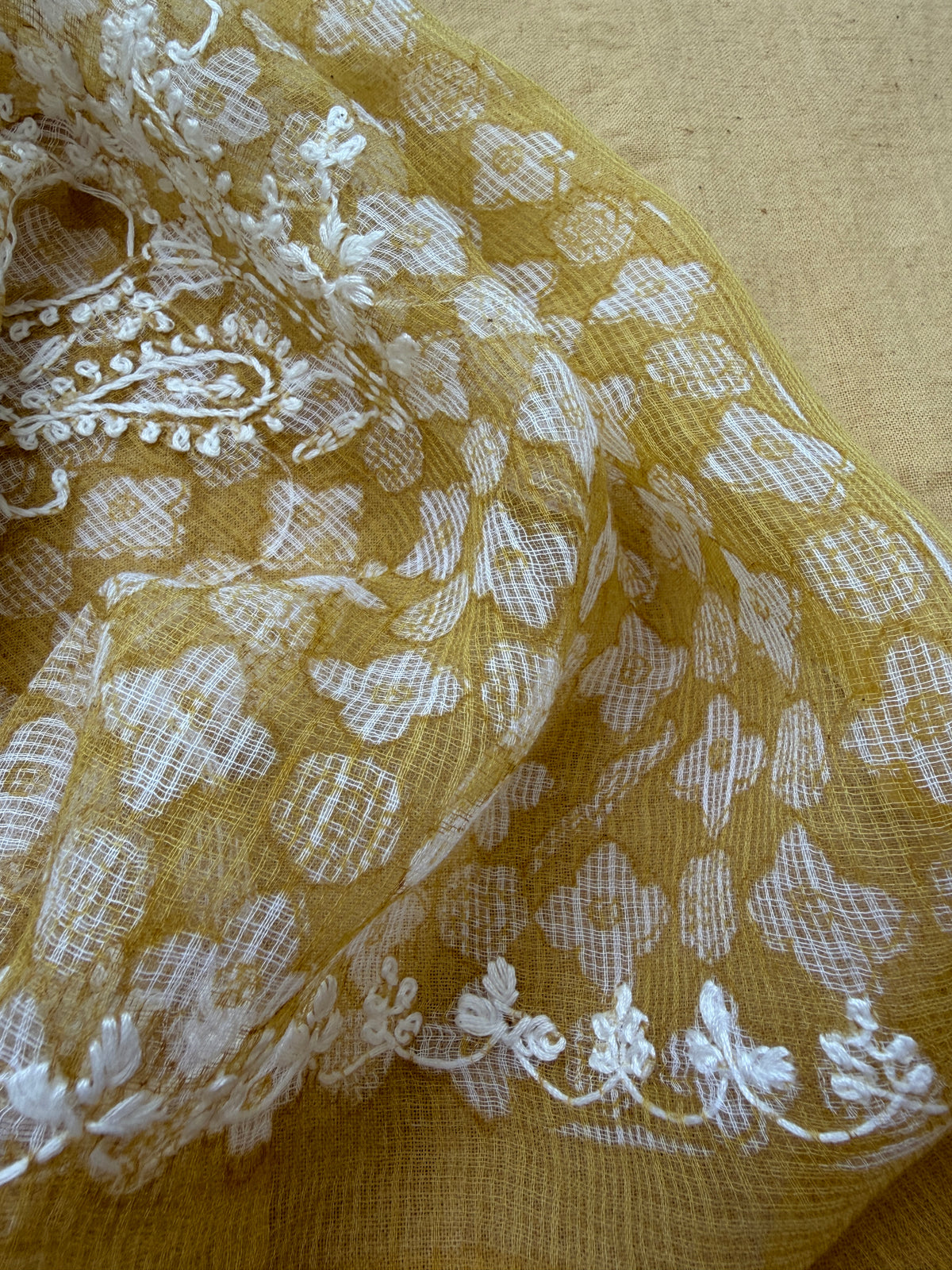 Handwoven khadi Cotton kurta mul chikankari dupatta