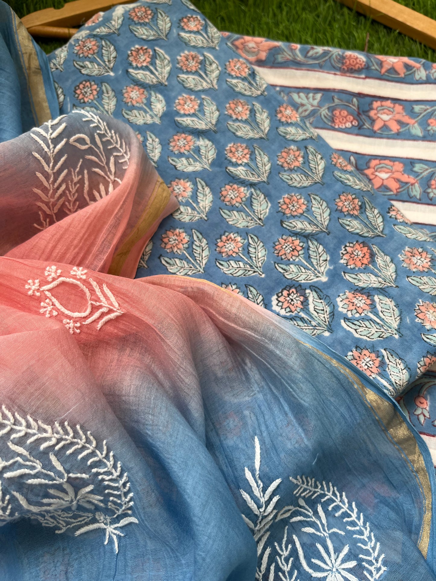 रोज़ाना  :Chanderi Chikankari Dupatta with cotton kurta bottom Fabric