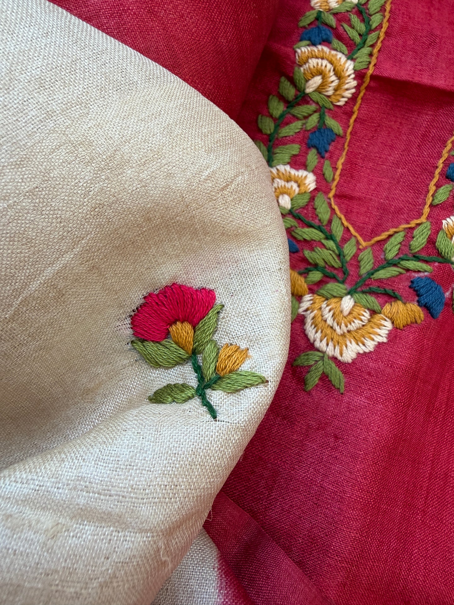 Hand embroidered tussar kurta dupatta