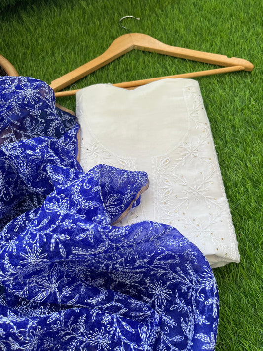 Chanderi Chikankari Kurta organza silk Dupatta