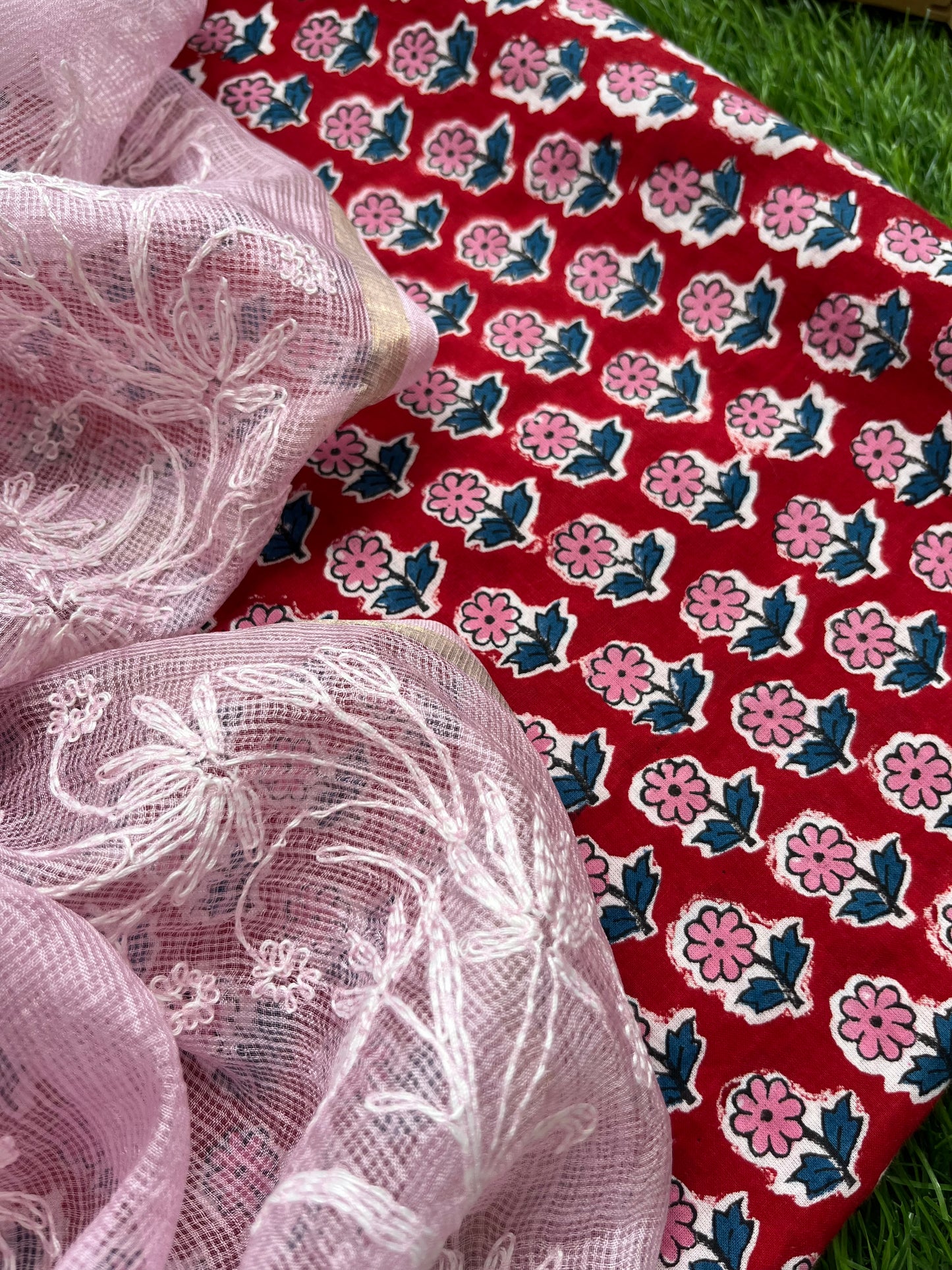 Kota silk Chikankari Dupatta with print kurta bottom Fabric