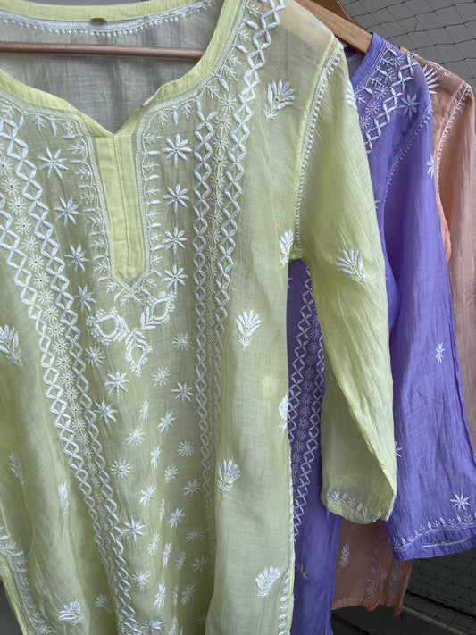 Chanderi chikan work short Kurti