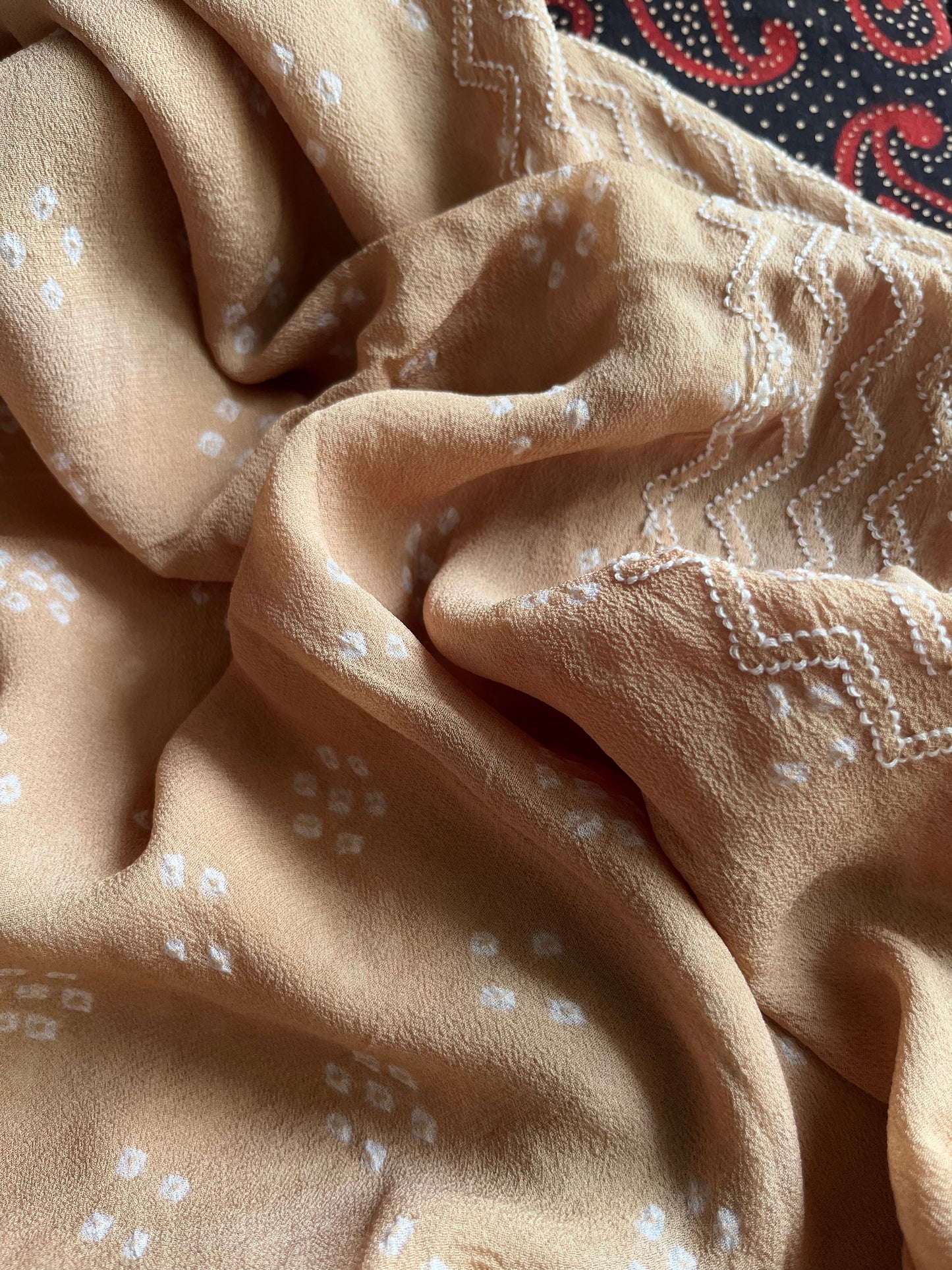 Cotton kurta bottom pure georgette chikankari bandhani dupatta