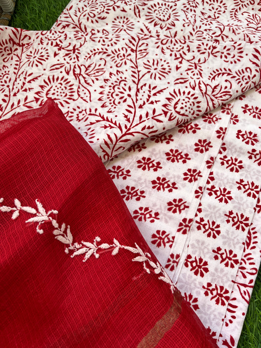 Cotton kurta bottom Kota silk dupatta