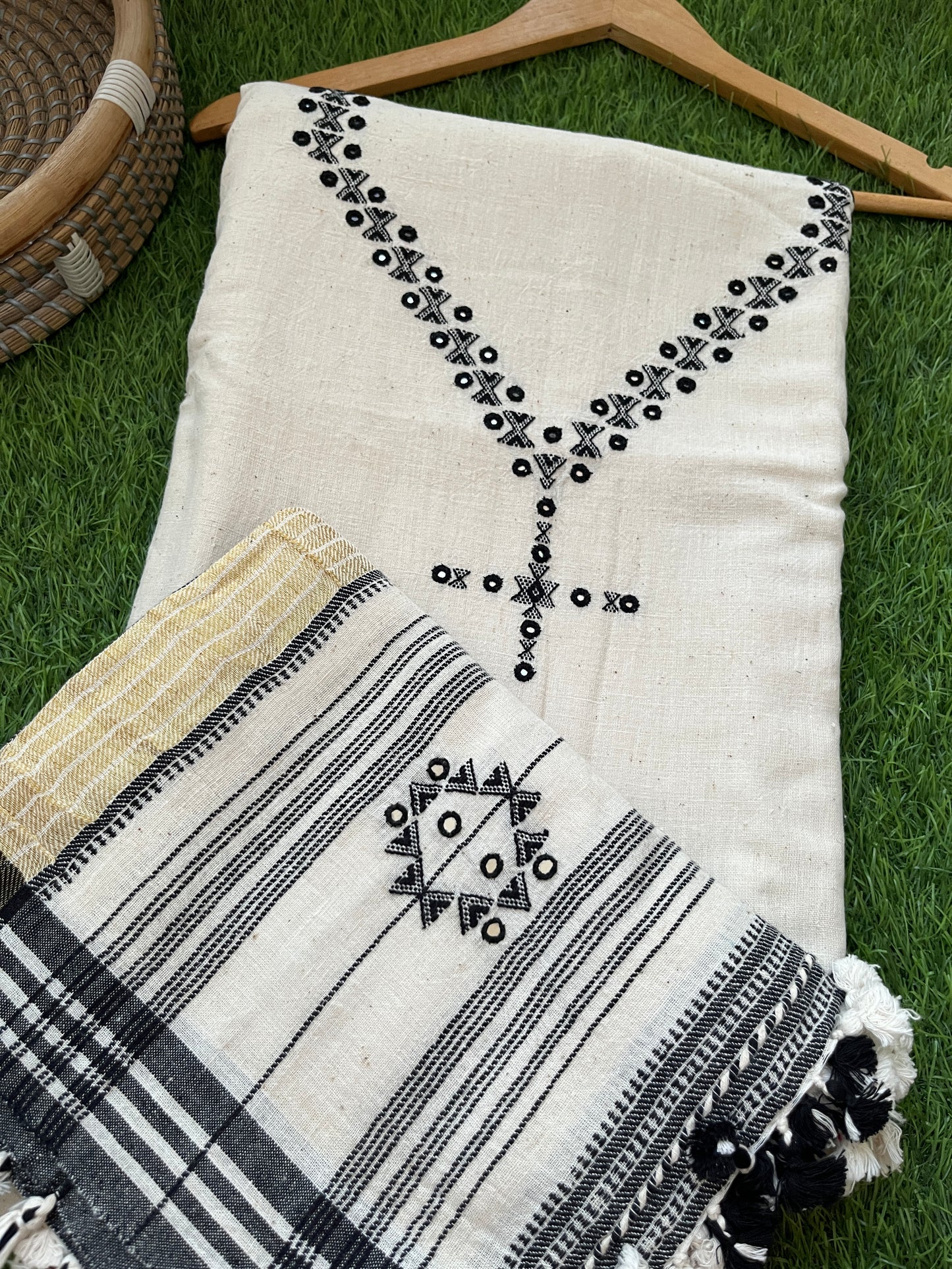 Handwoven organic kala Cotton kurta bottom dupatta