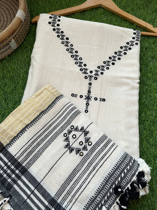 Handwoven organic kala Cotton kurta bottom dupatta