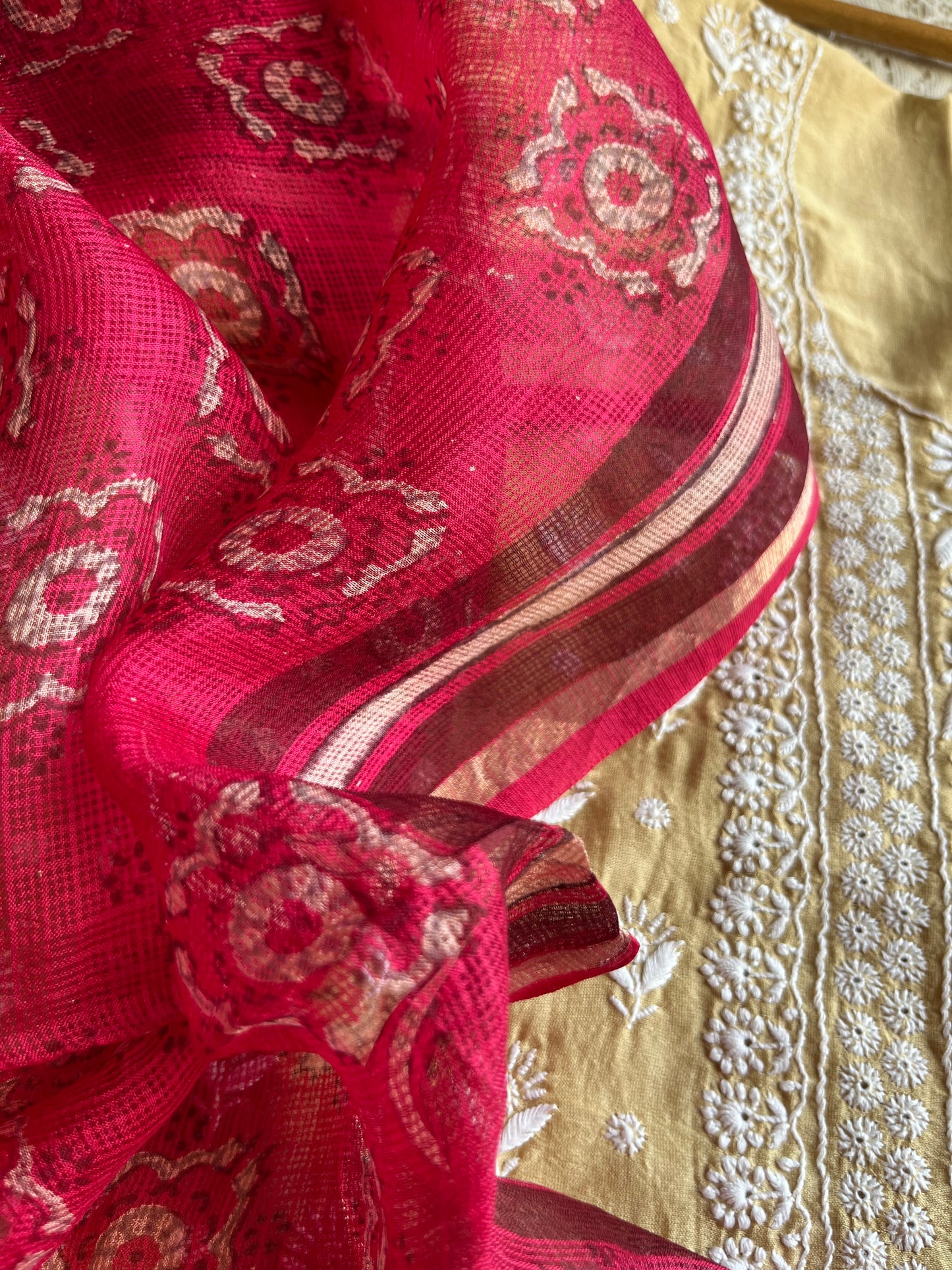 Chanderi Chikankari kurta with kota silk dupatta