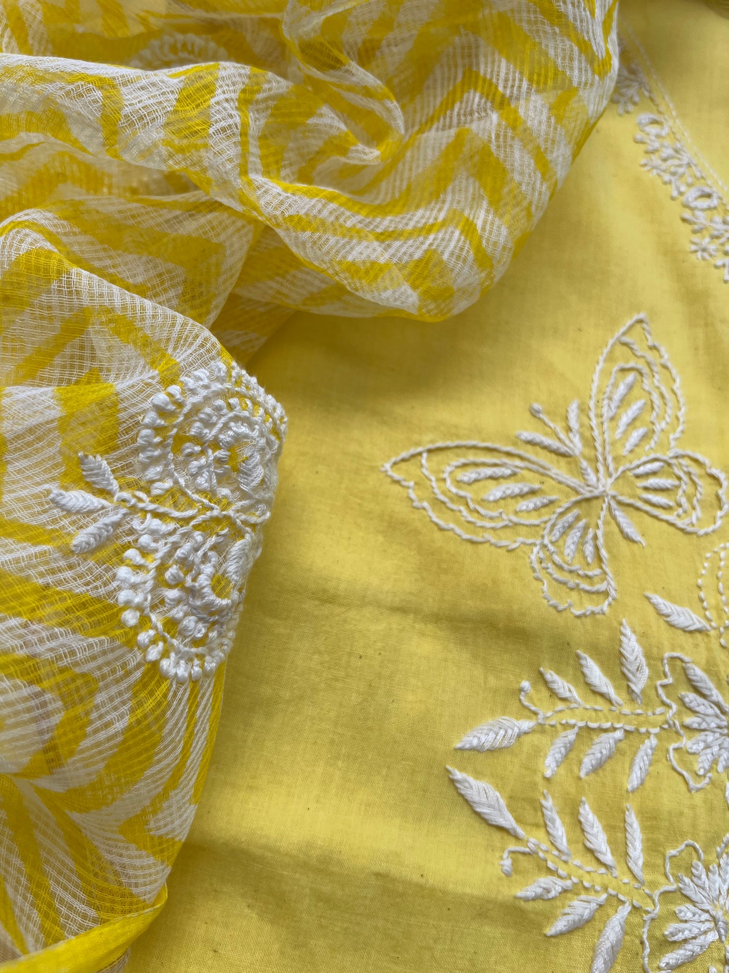 Kala cotton chikan kurta kota dupatta