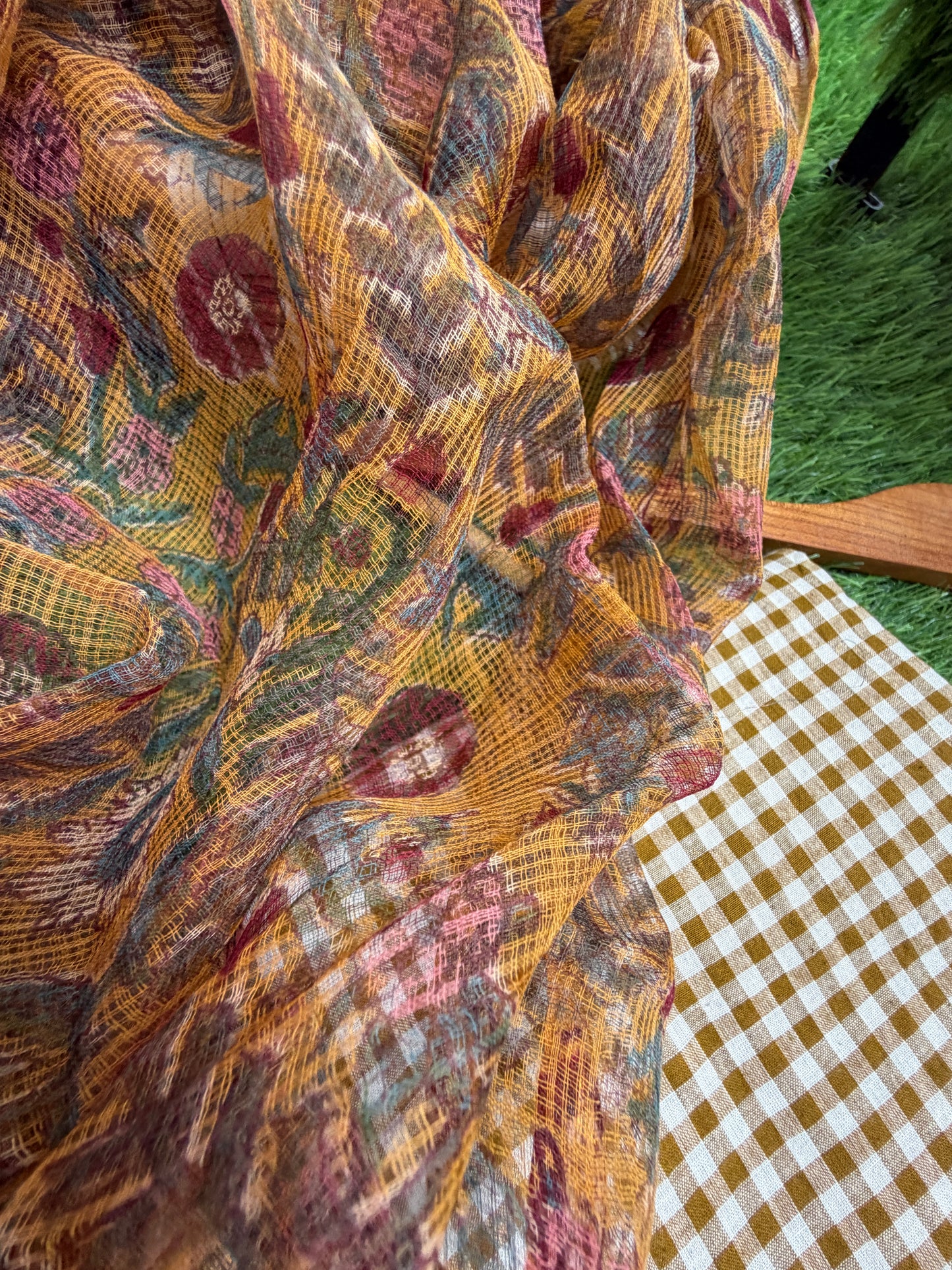 Khadi cotton check kurta bottom fabric kota dupatta