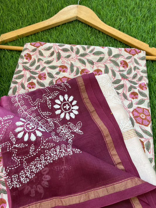 रोज़ाना  :Chanderi Chikankari Dupatta with cotton kurta bottom Fabric