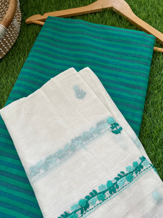 Cotton knot work embroidered dupatta and mangalgiri kurta bottom fabric