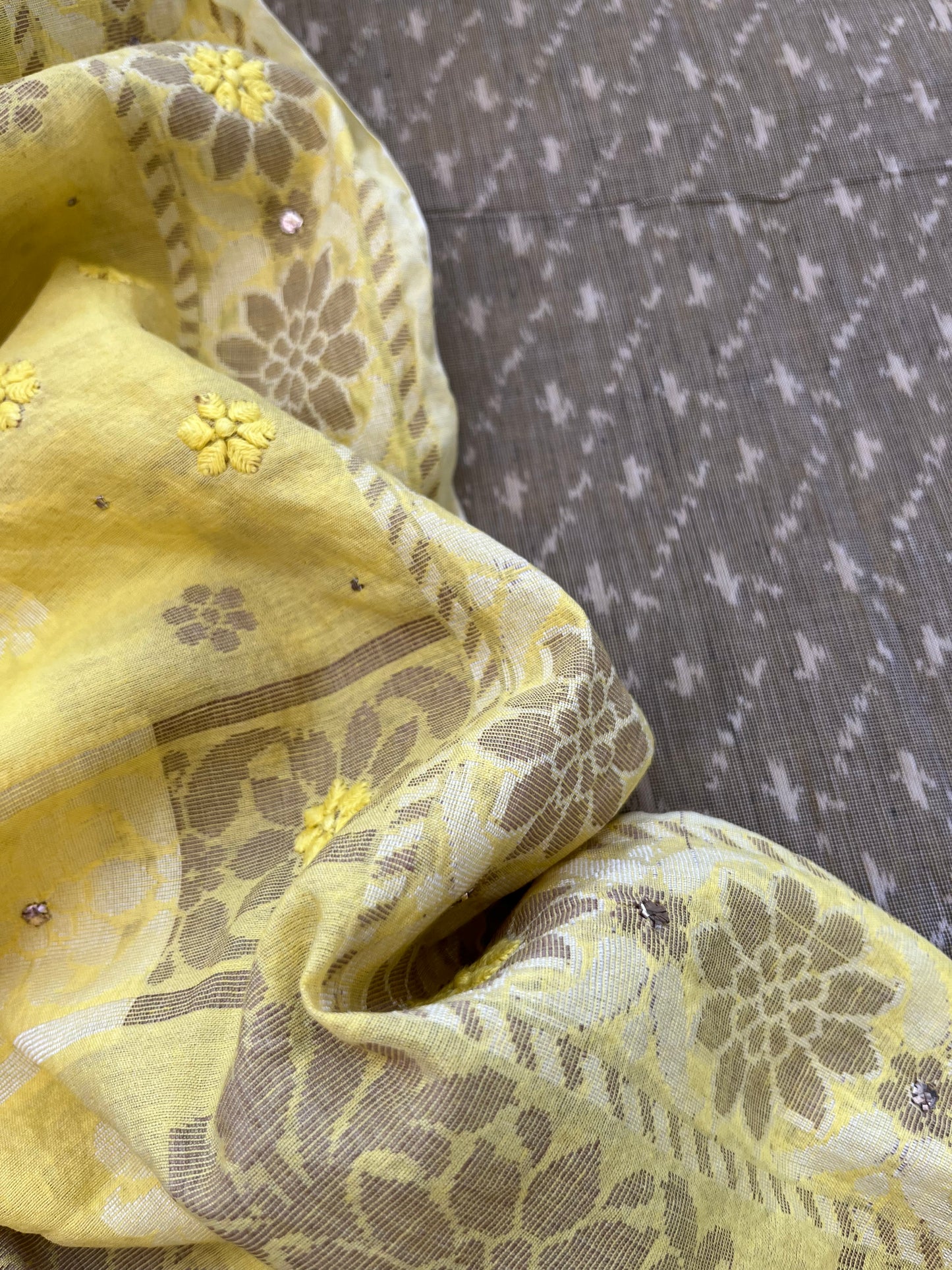 Cotton mercerised ikkat kurta chikankari dupatta