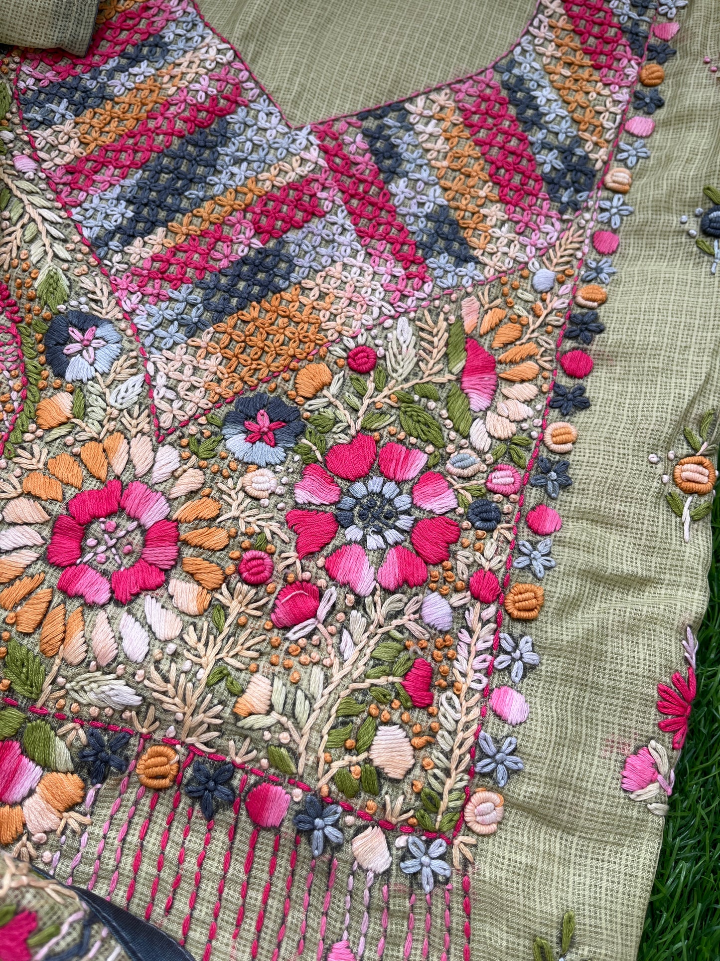 Kota hand embroidered kurta dupatta and plain bottom fabric