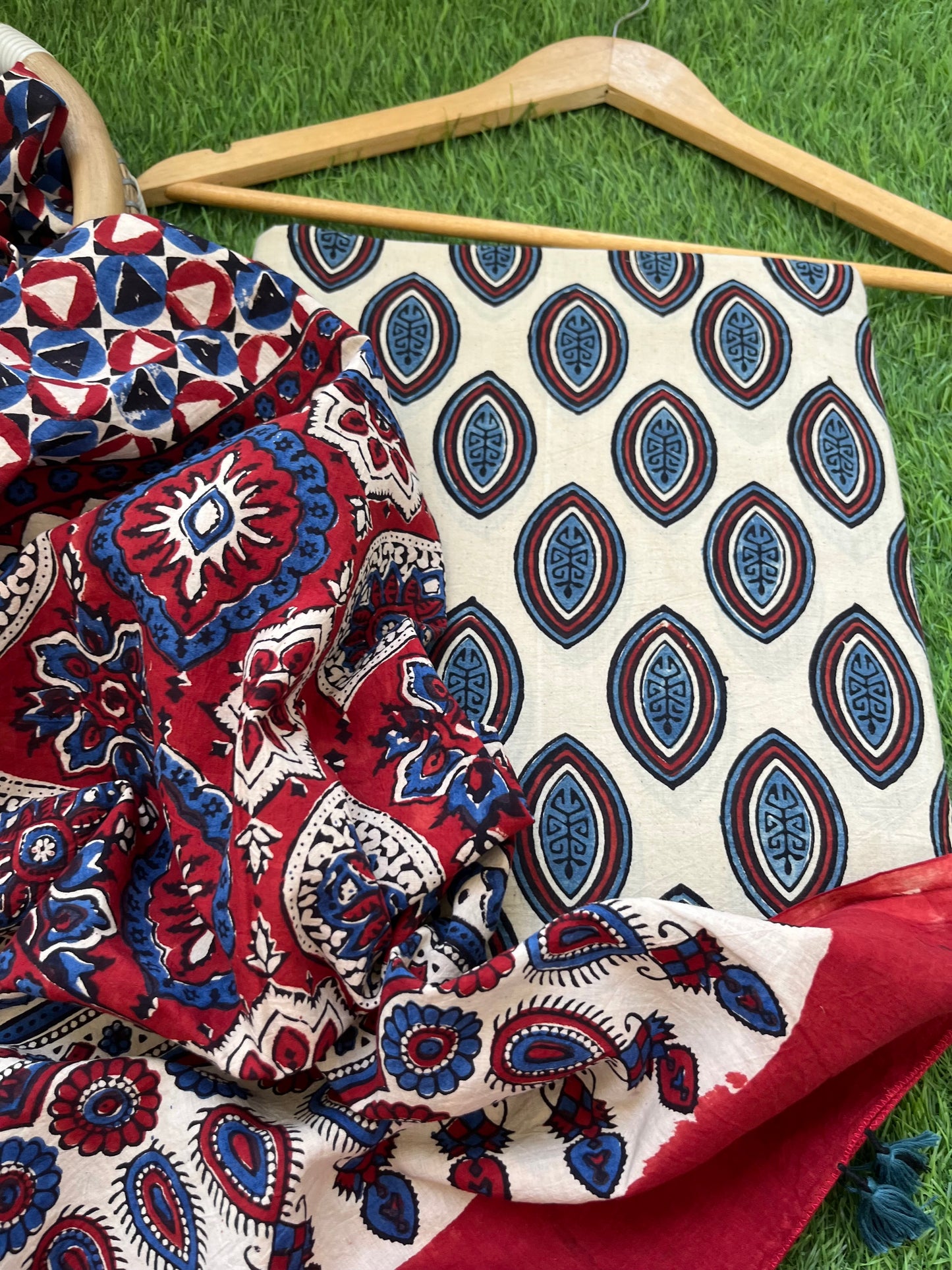 Cotton block print kurta bottom cotton ajrakh dupatta