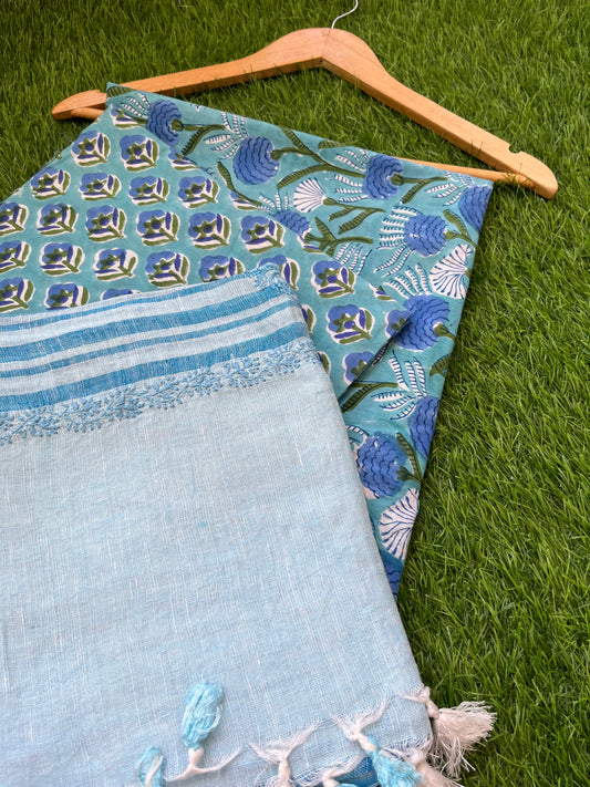 Cotton block print kurta bottom fabric chikan work dupatta