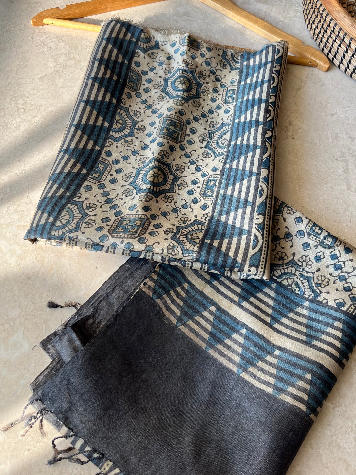 Tussar silk Ajrakh Kurta and dupatta