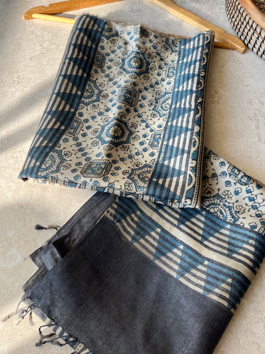 Tussar silk Ajrakh Kurta and dupatta