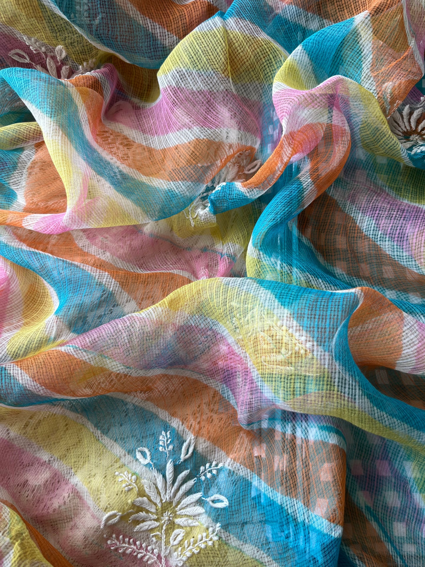 Cotton check kurta bottom fabric kota doria chikan work dupatta