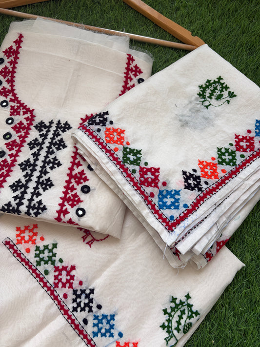 Chanderi Silk sindhi work kurta bottom and dupatta