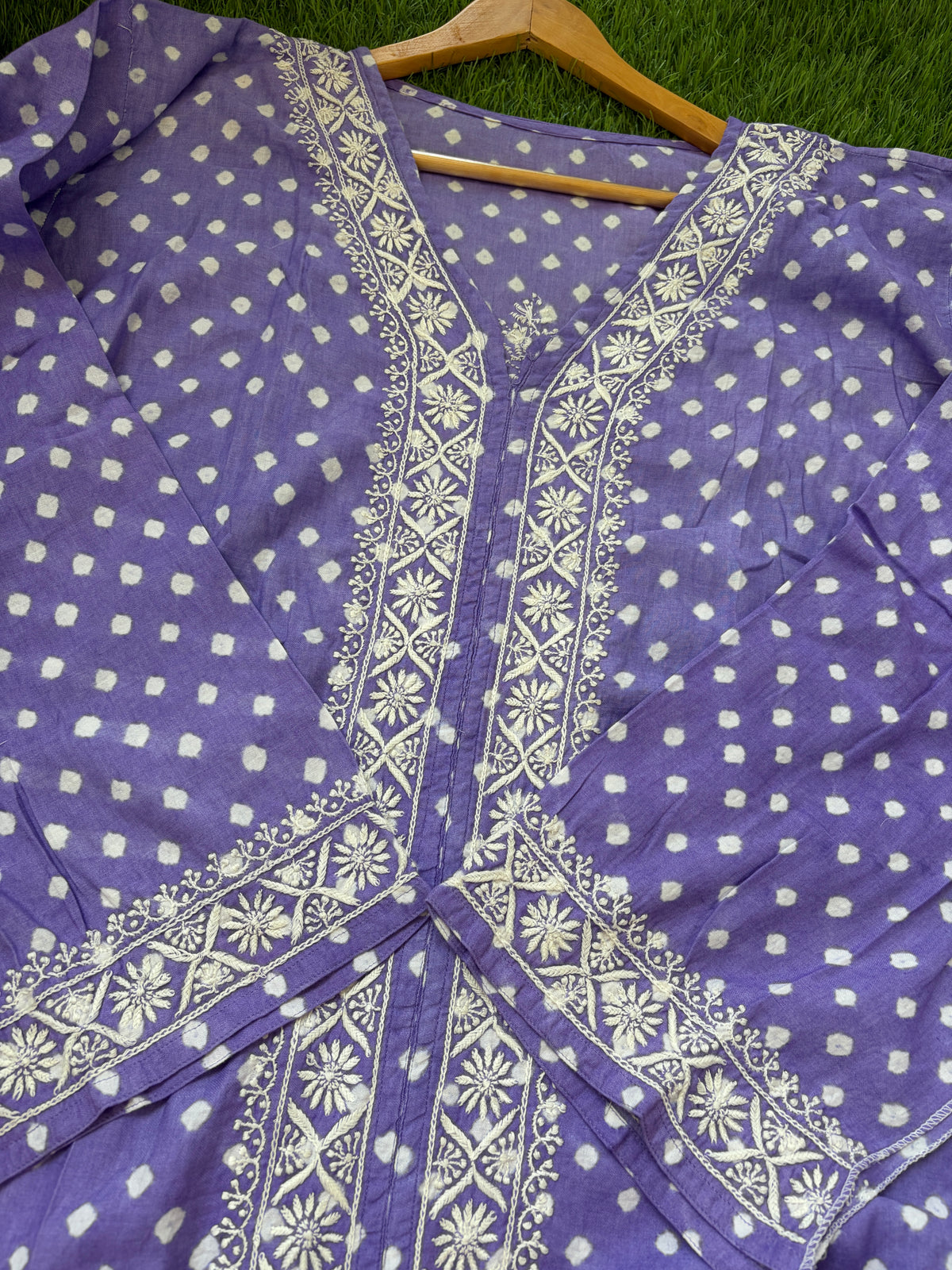 Cotton Bandhani chikan shirt and a-bottom