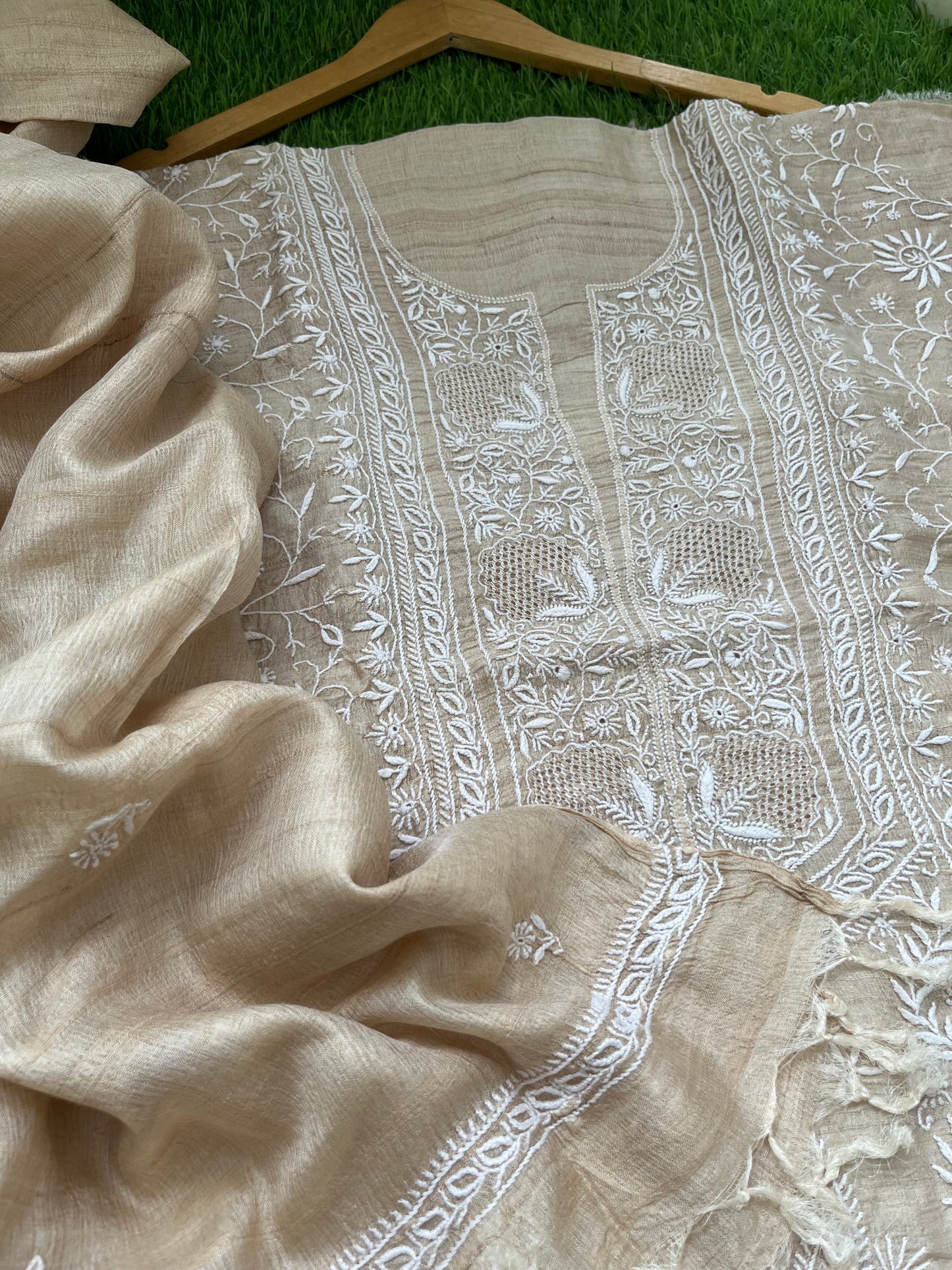 Tussar Silk Chikankari kurta  Dupatta