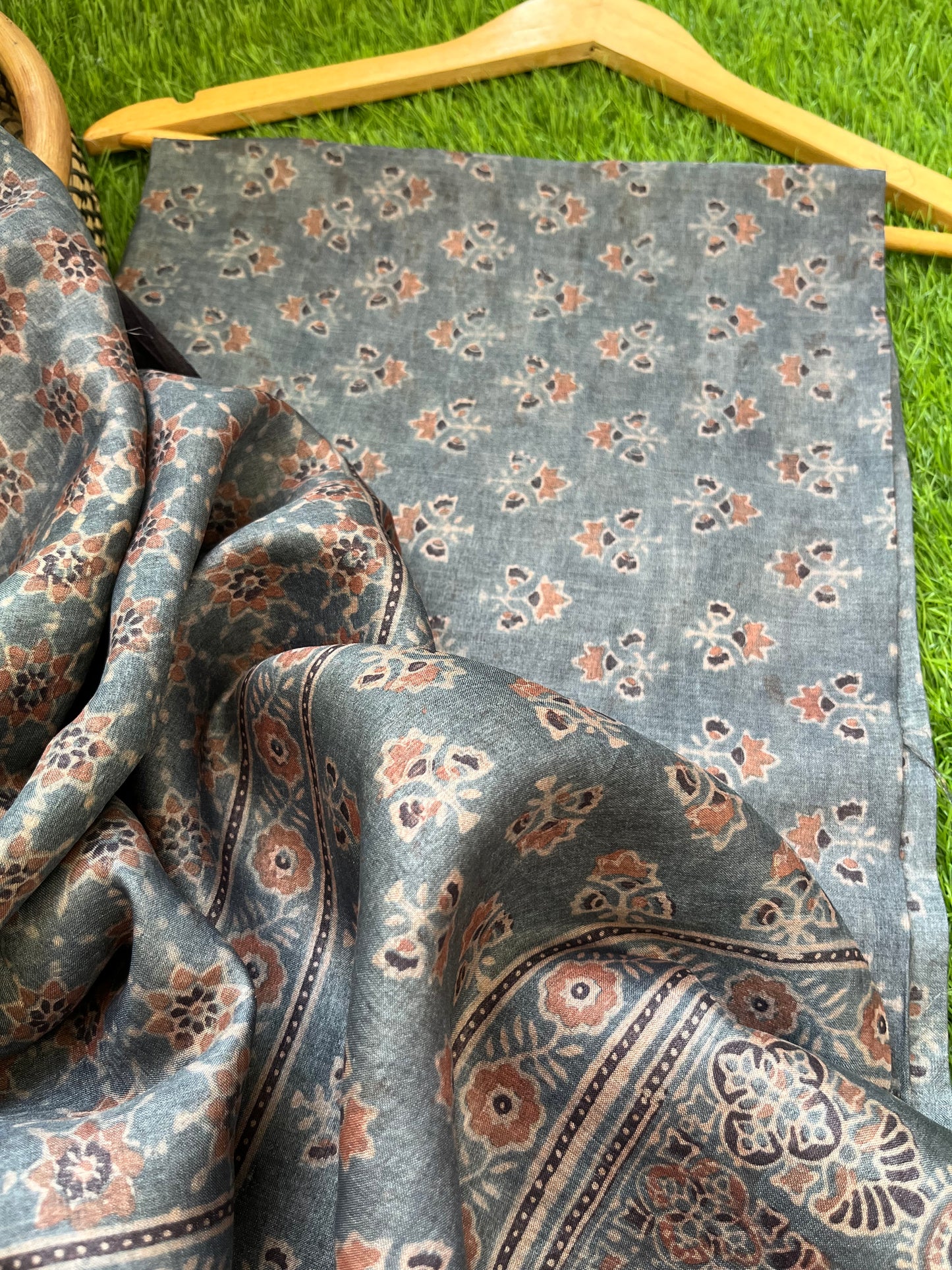 Tussar silk Ajrakh Kurta and dupatta