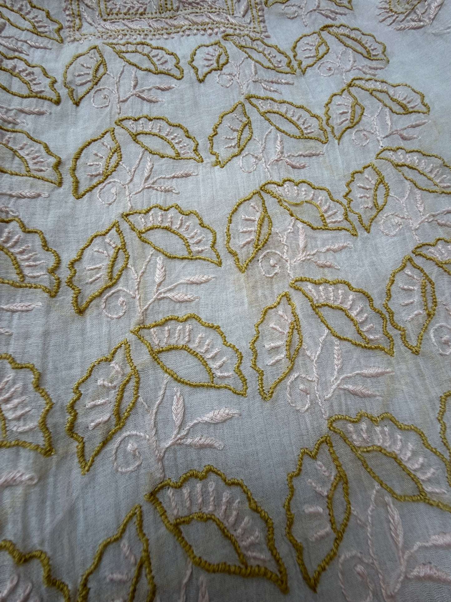 Semi stitched Chanderi Chikankari Kurta Dupatta
